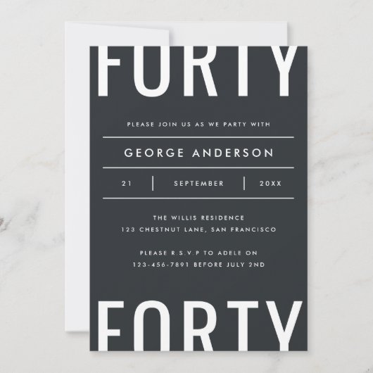 Moderne 40e verjaardag, eenvoudig stijlvol grafisc (Voorkant)