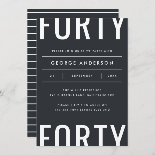 Moderne 40e verjaardag, eenvoudig stijlvol grafisc (Voorkant / Achterkant)