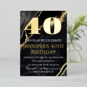 Moderne 40e verjaardag Zwarte Gold Foil QR-code Folie Uitnodiging (Staand Voorkant)