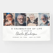 Moderne 4-foto aangepaste tekst begrafenisbanner spandoek (Horizontaal)