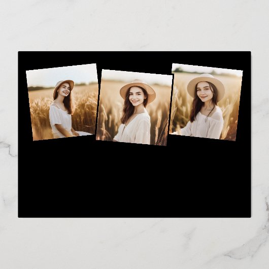 Moderne 4 foto-Afstuderen Collage Black en Gold Folie Uitnodiging (Voorkant)