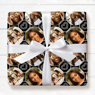 Moderne 4 Foto Collage Cirkel Hart Patroon Zwart Cadeaupapier