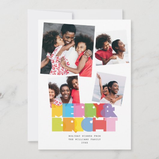 Moderne 4 Foto Collage Prettig Kerstfeest Feestdagenkaart (Voorkant)