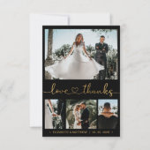 Moderne 4 foto Gold Heart Script Wedding Dank u Bedankkaart (Voorkant)