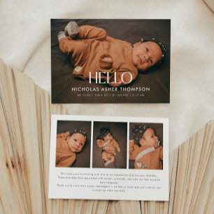 Moderne 4-foto "Hallo" Nieuwe Baby Geboorte Aankondiging