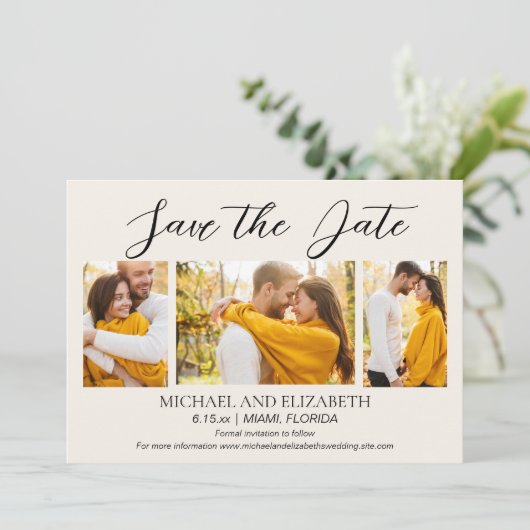 Moderne 4 Foto Huwelijk Datum Bewaren    Save The Date (Staand voorkant)