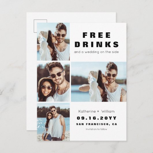 Moderne 4-foto-inkuiling bewaart onze datum aankondigingskaart (Voorkant / Achterkant)