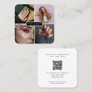 Moderne 4 Fotohaarhuid Nail Salon QR Code Vierkante Visitekaartje