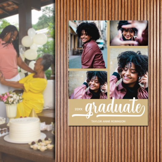 Moderne 4 foto's op gouden afstuderen poster