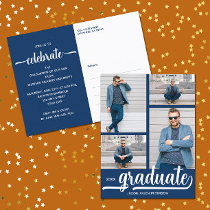 Moderne 4 Photo Collage Blue Graduate Invitation