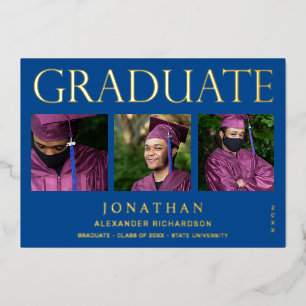 Moderne 4 Photo Foil Faire-part de graduation Bleu