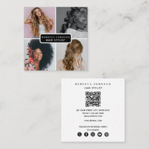 Moderne 4 Photo Hair Salon Stylist Beauty QR Code Vierkante Visitekaartje