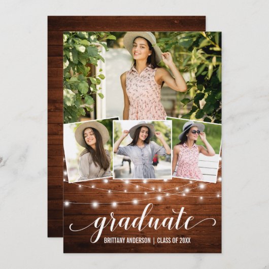 Moderne 4 Photo Lumières en bois Faire-part de gra (Devant / Derrière)