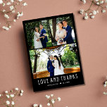 Moderne 4 Photo Mariage Merci<br><div class="desc">Collage photo moderne "Amour et merci" design mariage carte de remerciements en noir avec design texte blanc - customisé avec quatre de nos photos préférées de jour de mariage et votre message de remerciement.</div>