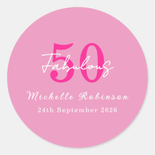 Moderne 50 en Fabulous Roze 50ste Verjaardagsfeest Ronde Sticker