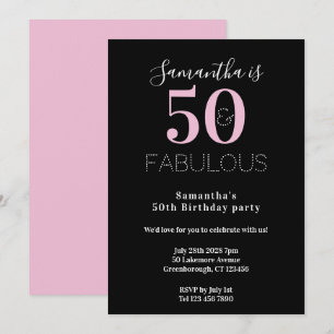 Moderne 50 Fabulous 50e Verjaardag Zwart Roze Fees Kaart