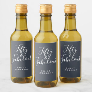 Moderne 50 Fabulous Donkerblauwe Naam 50ste Verjaa Wijn Etiket