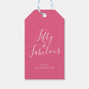 Moderne 50 Fabulous Heet Roze Naam 50e Verjaardag Cadeaulabel