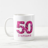 Moderne 50e anniversaire tasse de café rose (Gauche)