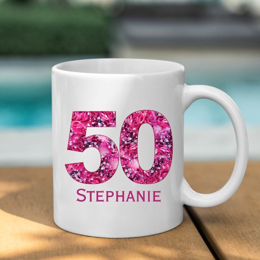 Moderne 50e anniversaire tasse de café rose
