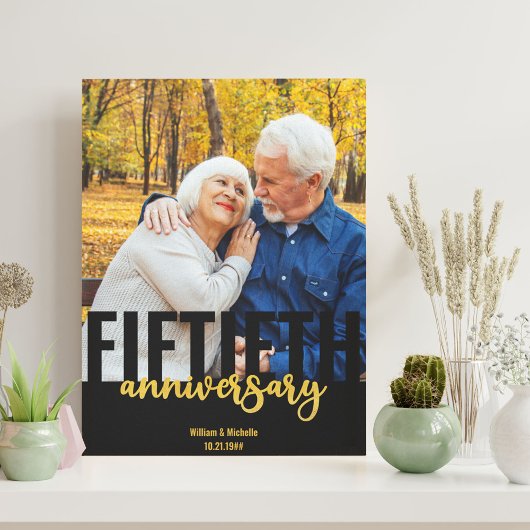 Moderne 50e Jubileum Golden Wedding Foto Canvas Afdruk