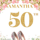 Moderne 50e verjaardag Blush Bloemen Glitter Banne Wandkleed