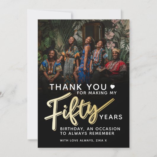 Moderne 50e verjaardag gouden zwart vijftig script bedankkaart (Voorkant)