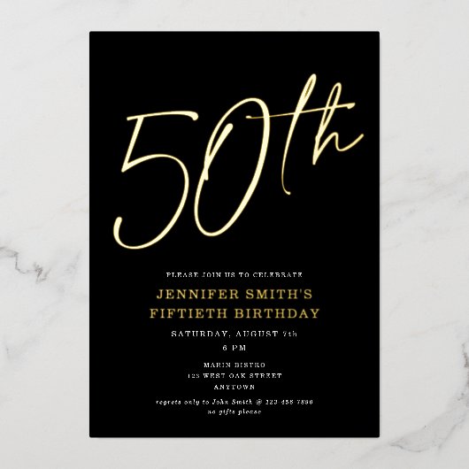 Moderne 50e verjaardag van het Manuscript Vijftigs Folie Uitnodiging (Voorkant)