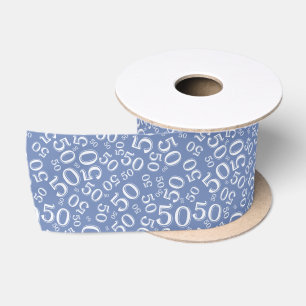 Moderne 50ste verjaardag nummer patroon blauw/wit lint