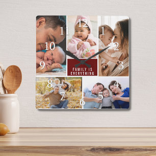 Moderne 5 foto collage Familie Is Alles citaat Vierkante Klok