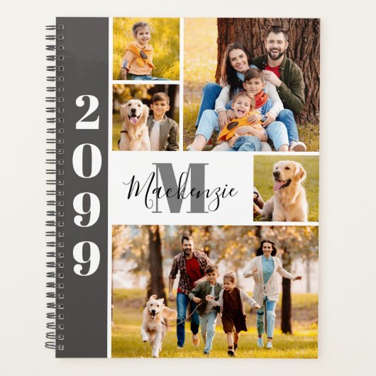 Moderne 5 foto collage monogram naam planner (Voorkant)