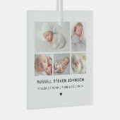 Moderne 5 foto's Geboorteaankondiging Glas Ornament (Voorkant Rechts)