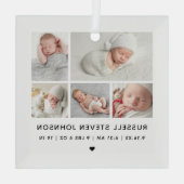 Moderne 5 foto's Geboorteaankondiging Glas Ornament (Achterkant)