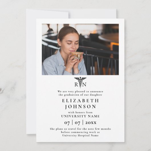 Moderne 5 Photo RN Faire-part de diplôme en soins  (Dos)
