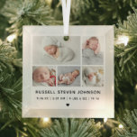 Moderne 5 Photos Faire-part de naissance<br><div class="desc">Moderne 5 photos multiples sur une grille affichant vos photos préférées de nouveau-nés avec le nom et les statistiques de naissance ornement en verre.</div>