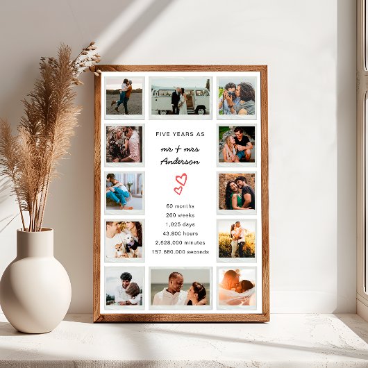 Moderne 5e Jubileum Custom Photo Collage Poster
