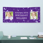 Moderne 5e Verjaardag Paarse Sterren Fotonaam Spandoek (Beurs)