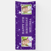 Moderne 5e Verjaardag Paarse Sterren Fotonaam Spandoek (Verticaal)