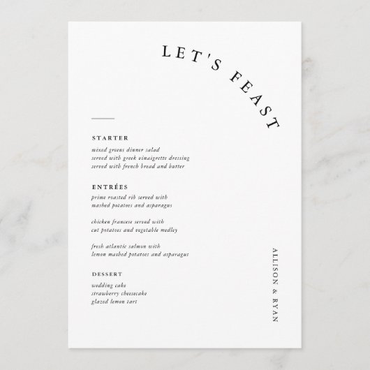 Moderne 5x7-inch Kaarten in het Feast Wedding Menu (Voorkant)