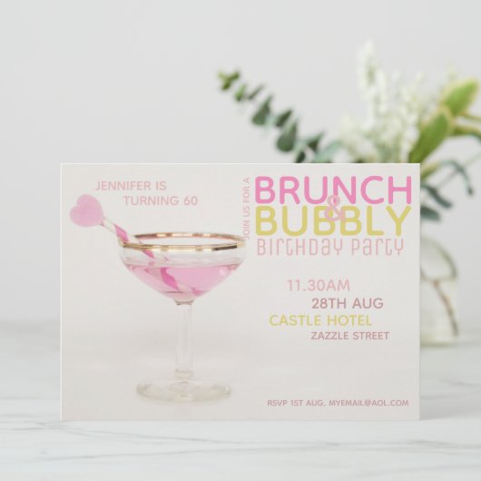 Moderne 60e BRUNCH BRUISEND Uitnodiging ROZE GOUD (Staand voorkant)