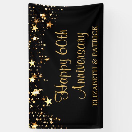 Moderne 60e Jubileum sterren zwart en goud Spandoek (Verticaal)