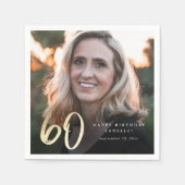 Moderne 60e verjaardag Foto zwart & Gold Script Servet (Voorkant)
