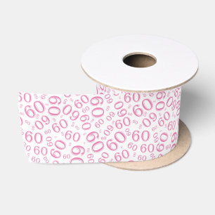 Moderne 60e verjaardag getal patroon roze/wit lint
