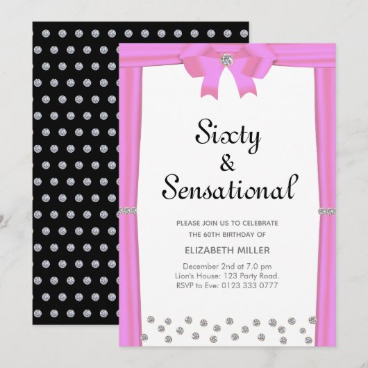 Moderne 60e verjaardag & Glitter Diamonds Kaart (Voorkant / Achterkant)