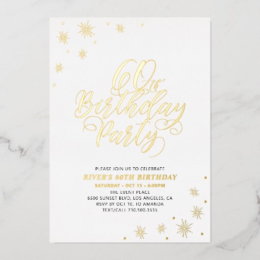 Moderne 60e verjaardag Gold Foil uitnodiging (Voorkant)