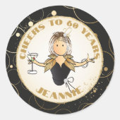 Moderne 60e verjaardag Leuk Proost op 60 Goud Zwar Ronde Sticker (Voorkant)