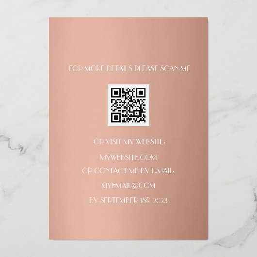 Moderne 60e verjaardag Roos Gold Foil QR-code Folie Uitnodiging (Achterkant)