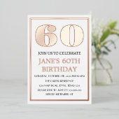 Moderne 60e verjaardag Roos Gold Foil QR-code Folie Uitnodiging (Staand Voorkant)