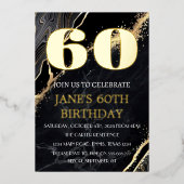 Moderne 60e verjaardag Zwarte Gold Foil QR-code Folie Uitnodiging (Voorkant)