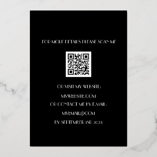 Moderne 60e verjaardag zwarte goudolie QR-code Fol Folie Uitnodiging (Achterkant)